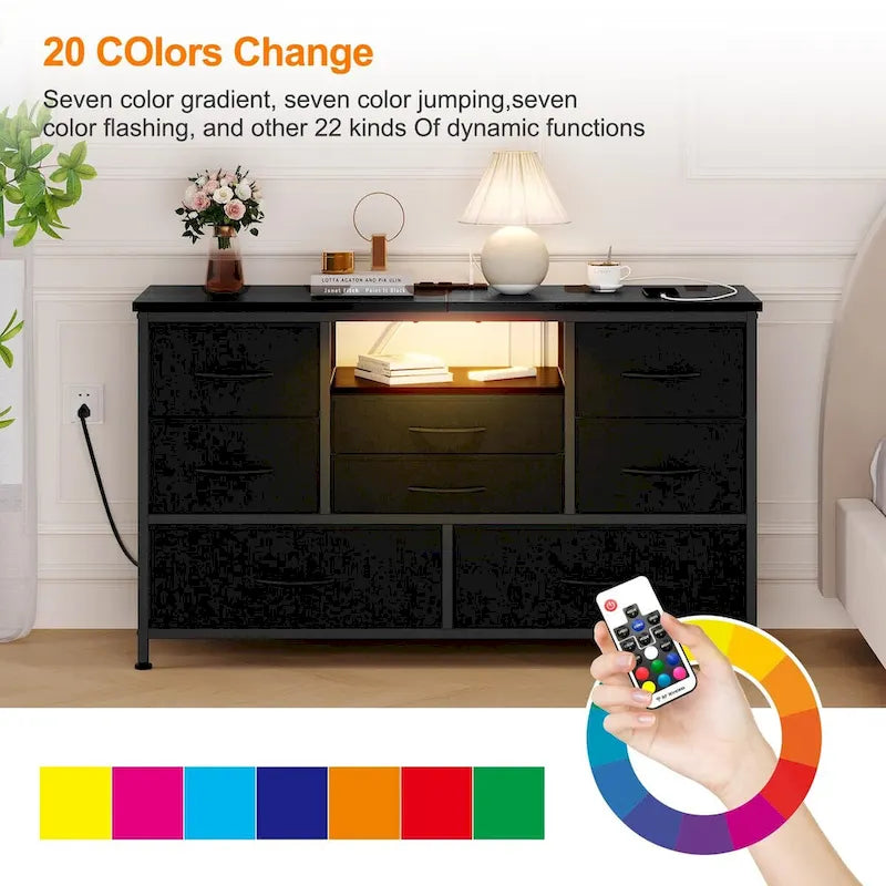 8-Drawer Dresser TV Stand with LED Lights and Power Outlet for 55 Inch TV
