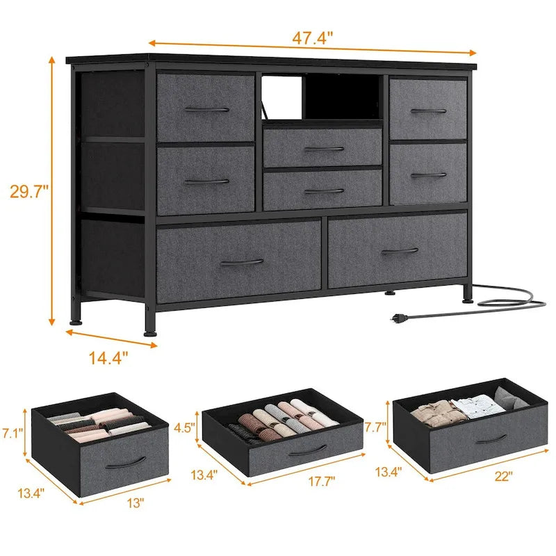 8-Drawer Dresser TV Stand with LED Lights and Power Outlet for 55 Inch TV