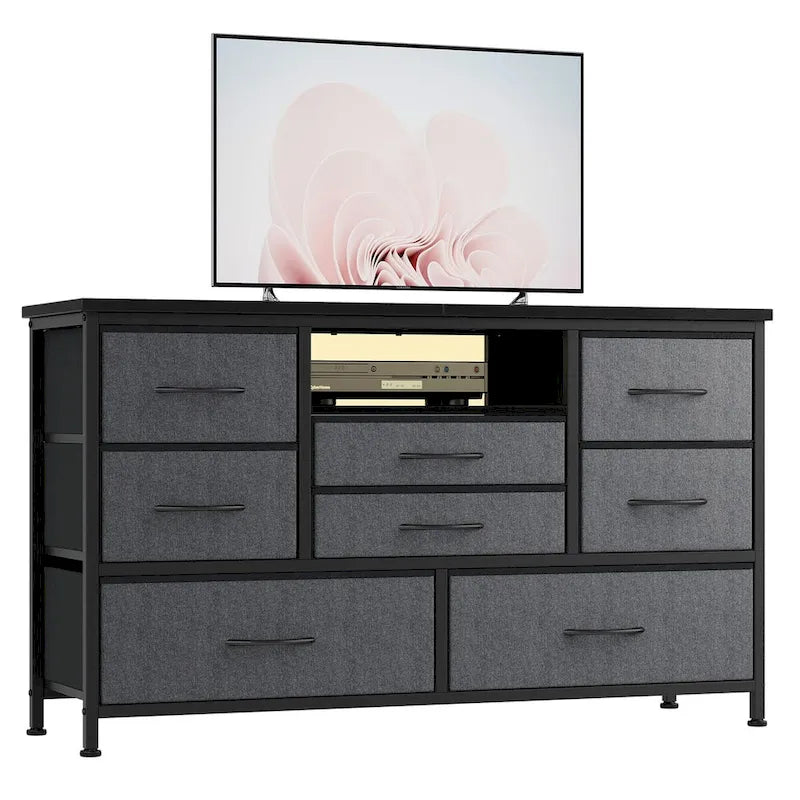 8-Drawer Dresser TV Stand with LED Lights and Power Outlet for 55 Inch TV