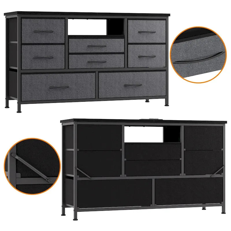 8-Drawer Dresser TV Stand with LED Lights and Power Outlet for 55 Inch TV