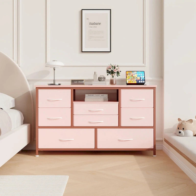 8-Drawer Dresser TV Stand with LED Lights and Power Outlet for 55 Inch TV