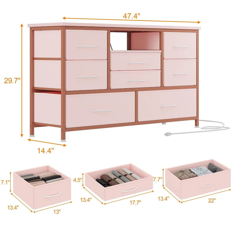 8-Drawer Dresser TV Stand with LED Lights and Power Outlet for 55 Inch TV