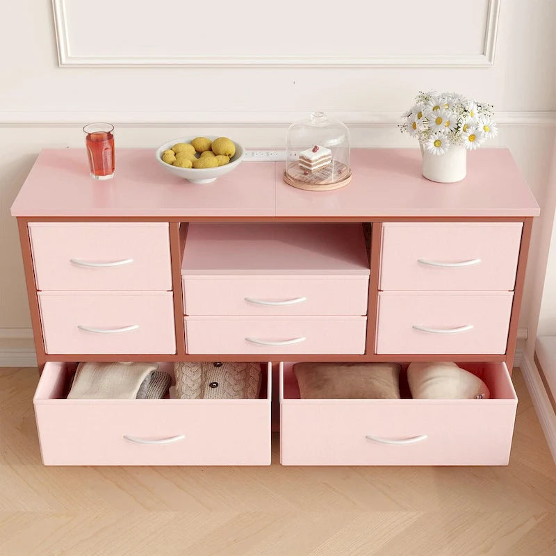 8-Drawer Dresser TV Stand with LED Lights and Power Outlet for 55 Inch TV