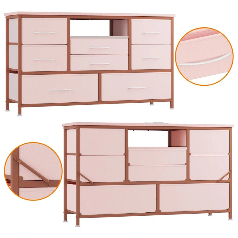 8-Drawer Dresser TV Stand with LED Lights and Power Outlet for 55 Inch TV