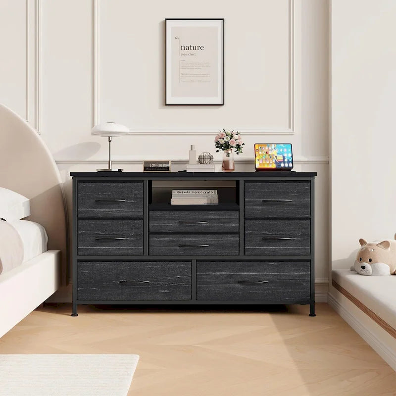 8-Drawer Dresser TV Stand with LED Lights and Power Outlet for 55 Inch TV