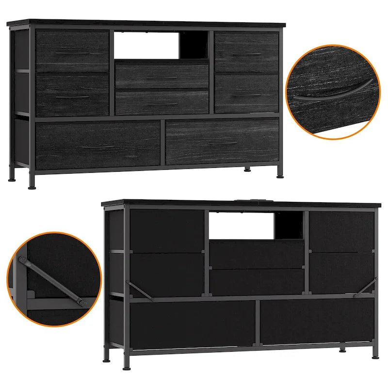 8-Drawer Dresser TV Stand with LED Lights and Power Outlet for 55 Inch TV