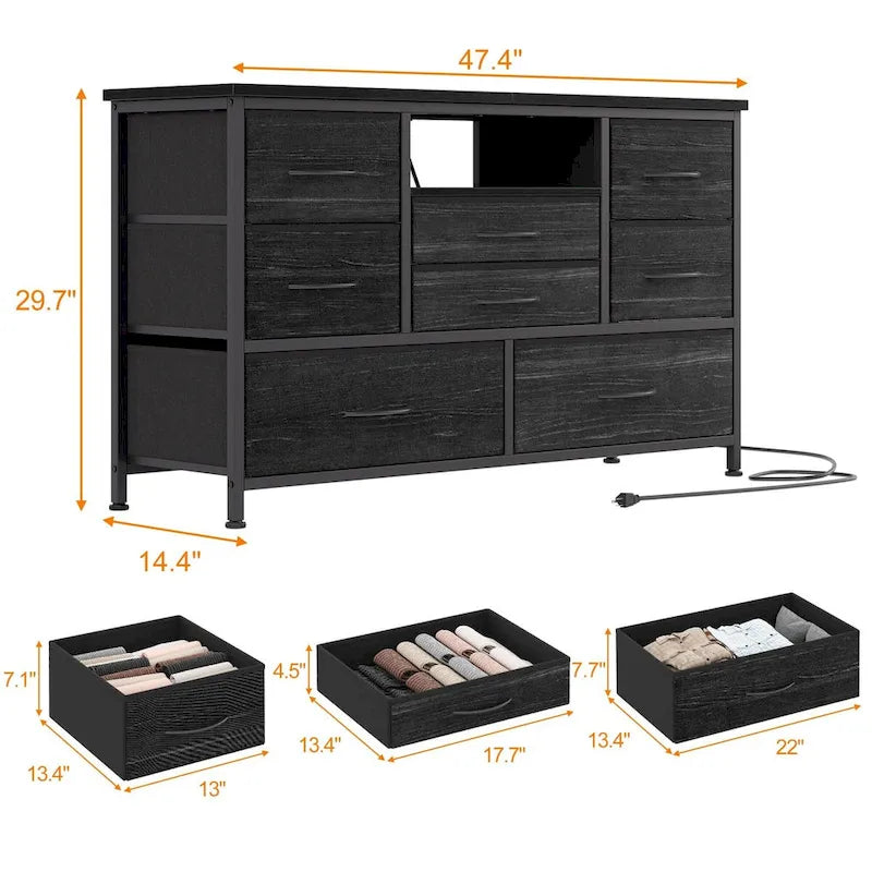 8-Drawer Dresser TV Stand with LED Lights and Power Outlet for 55 Inch TV