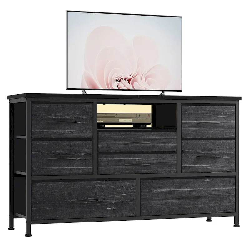8-Drawer Dresser TV Stand with LED Lights and Power Outlet for 55 Inch TV