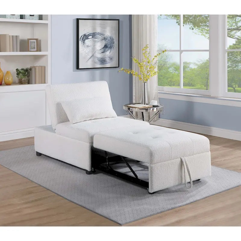 Convertible Sofa Chair with Pull-Out Bed and Sherpa Fabric