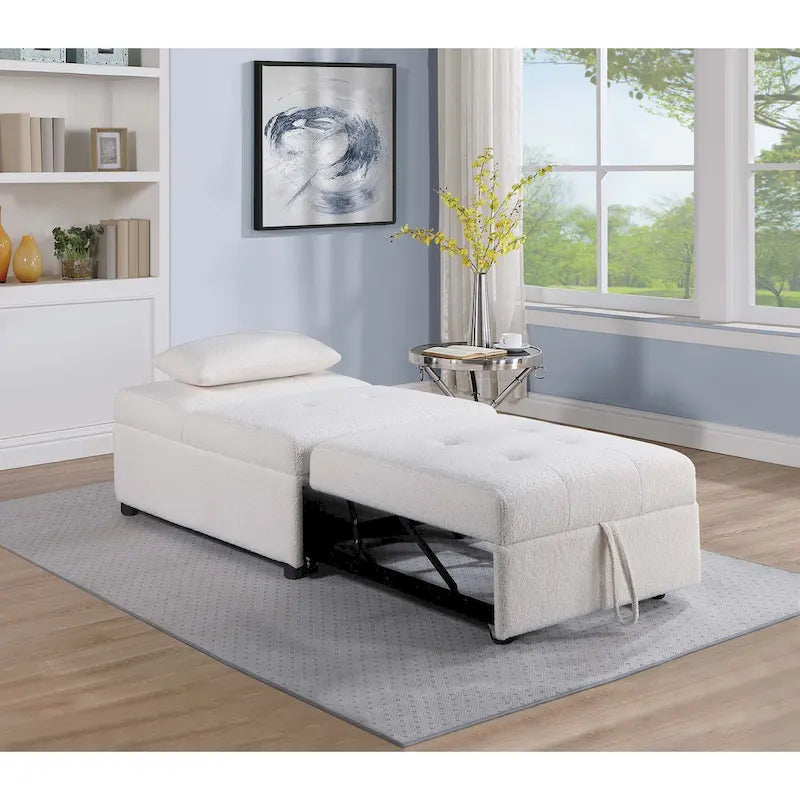 Convertible Sofa Chair with Pull-Out Bed and Sherpa Fabric