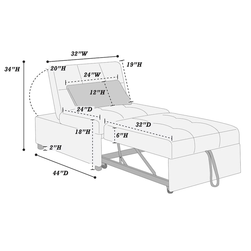 Convertible Sofa Chair with Pull-Out Bed and Sherpa Fabric
