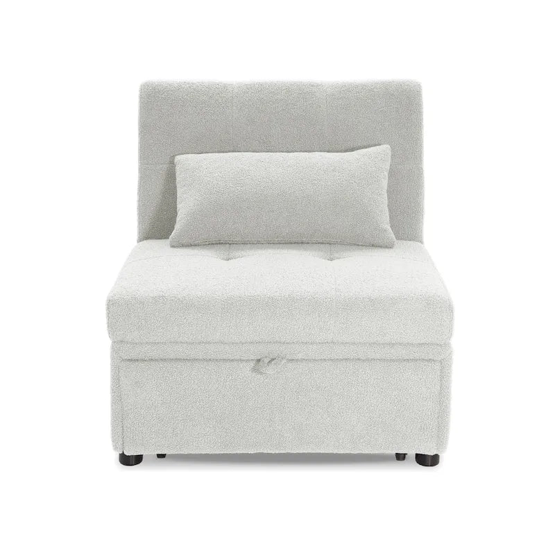 Convertible Sofa Chair with Pull-Out Bed and Sherpa Fabric