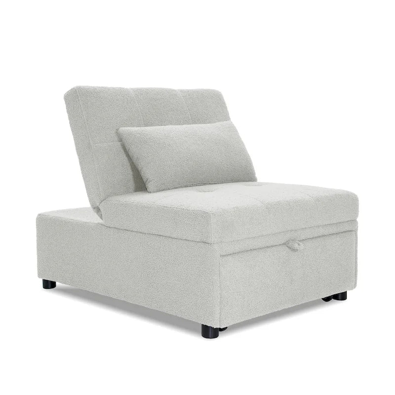Convertible Sofa Chair with Pull-Out Bed and Sherpa Fabric