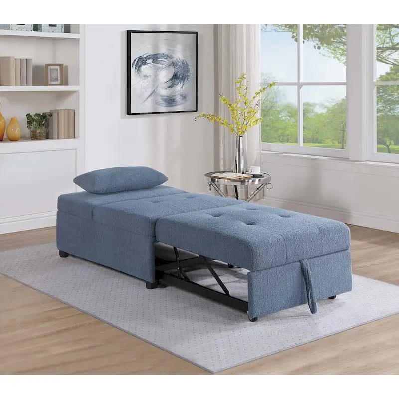Convertible Sofa Chair with Pull-Out Bed and Sherpa Fabric