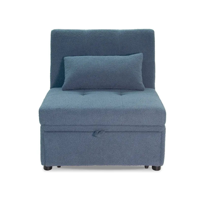 Convertible Sofa Chair with Pull-Out Bed and Sherpa Fabric