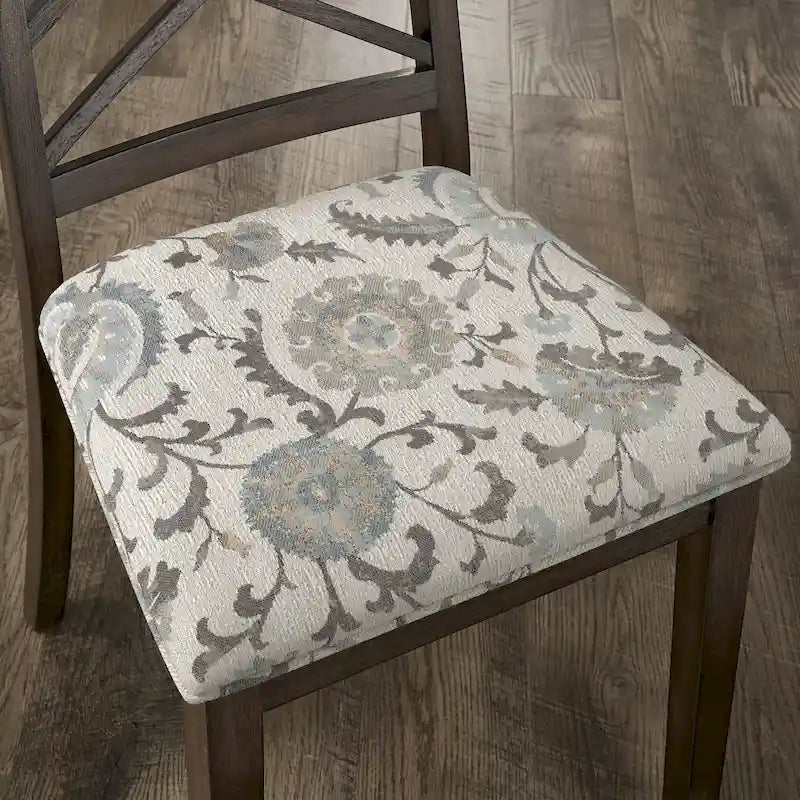 Espresso Finish Dining Chairs with Lattice Back and Upholstered Seat Set of 2