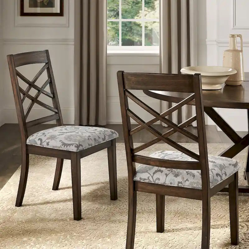 Espresso Finish Dining Chairs with Lattice Back and Upholstered Seat Set of 2