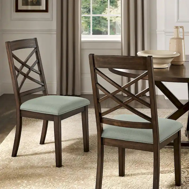 Espresso Finish Dining Chairs with Lattice Back and Upholstered Seat Set of 2