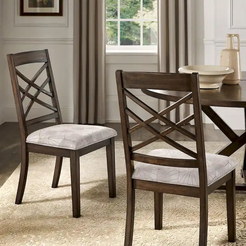 Espresso Finish Dining Chairs with Lattice Back and Upholstered Seat Set of 2