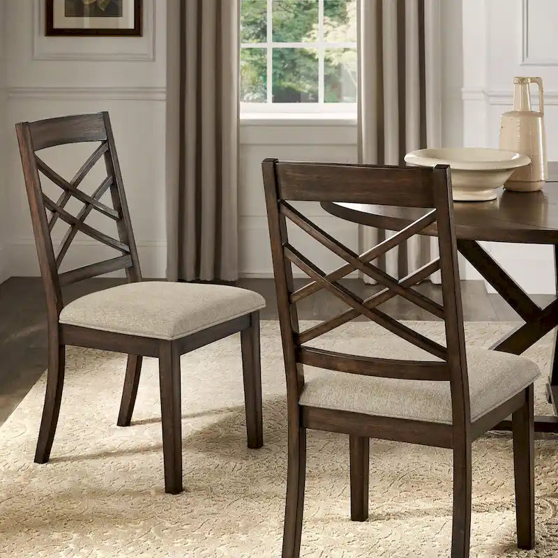 Espresso Finish Dining Chairs with Lattice Back and Upholstered Seat Set of 2