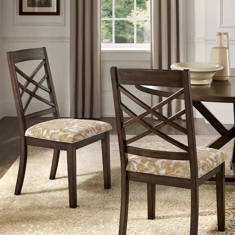 Espresso Finish Dining Chairs with Lattice Back and Upholstered Seat Set of 2