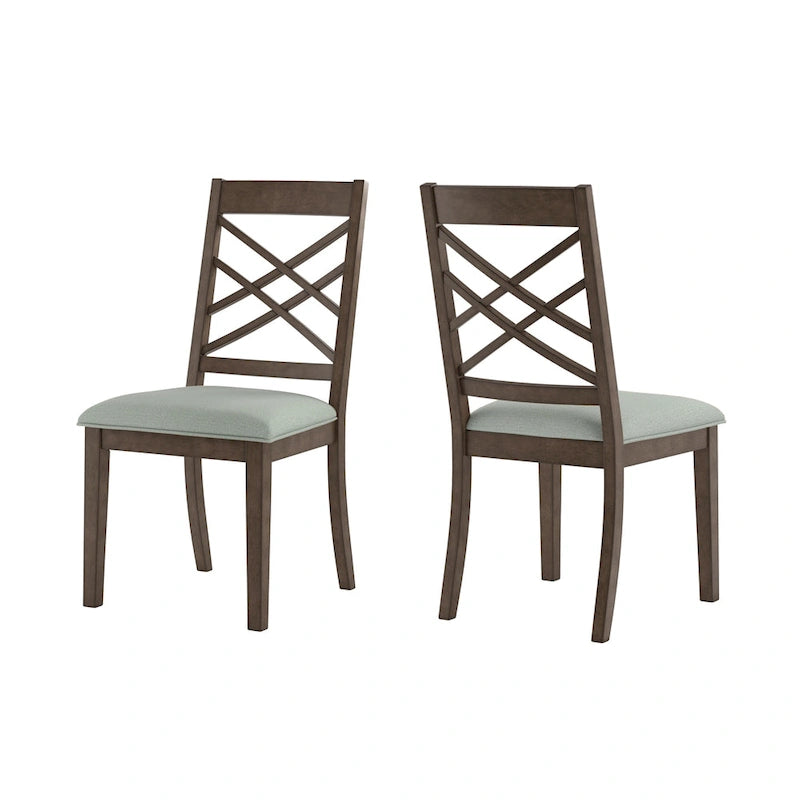 Espresso Finish Dining Chairs with Lattice Back and Upholstered Seat Set of 2