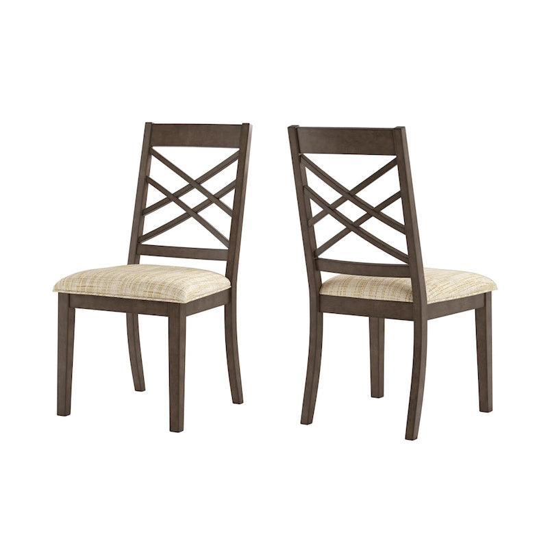 Espresso Finish Dining Chairs with Lattice Back and Upholstered Seat Set of 2