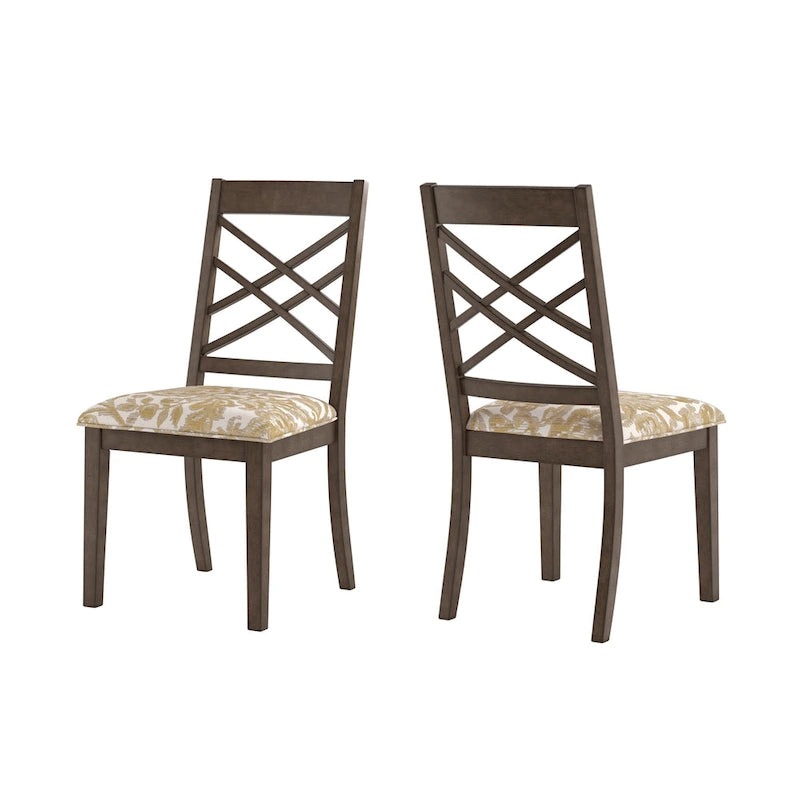 Espresso Finish Dining Chairs with Lattice Back and Upholstered Seat Set of 2