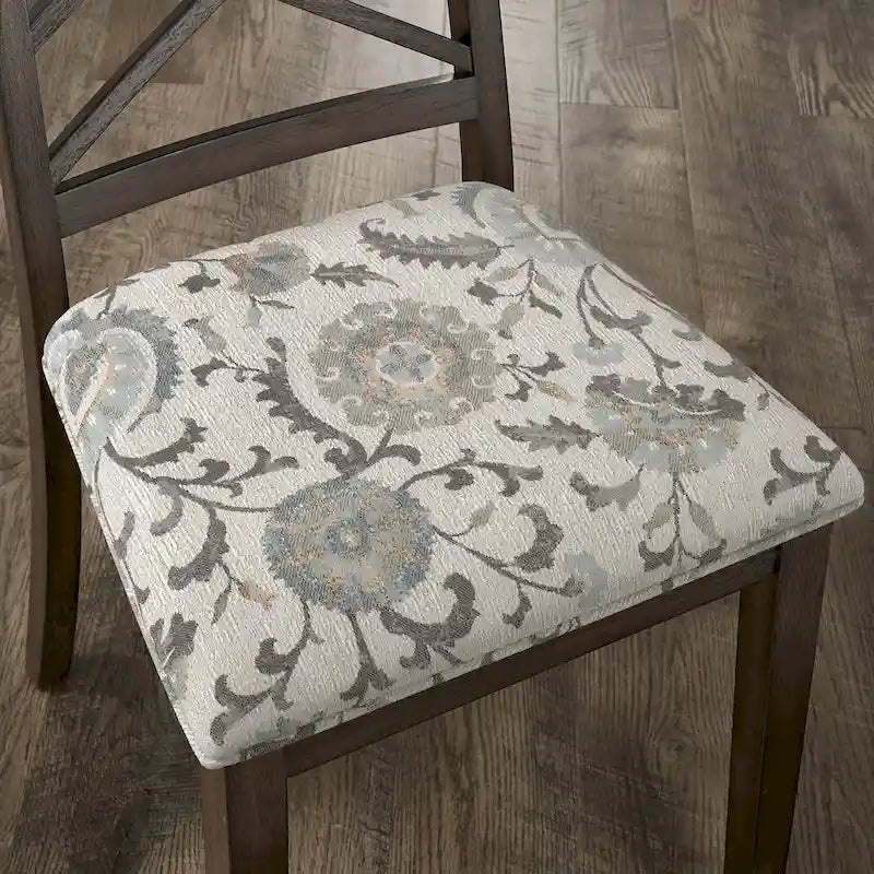 Espresso Finish Dining Chairs with Lattice Back and Upholstered Seat Set of 2