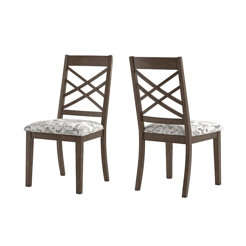 Espresso Finish Dining Chairs with Lattice Back and Upholstered Seat Set of 2