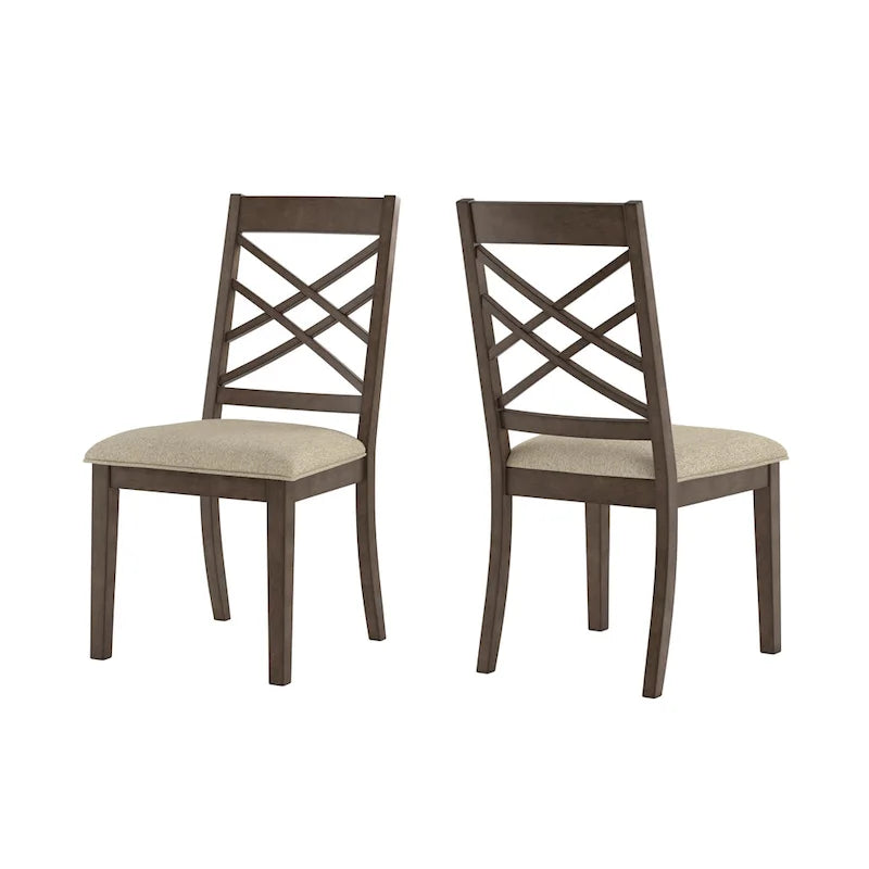 Espresso Finish Dining Chairs with Lattice Back and Upholstered Seat Set of 2
