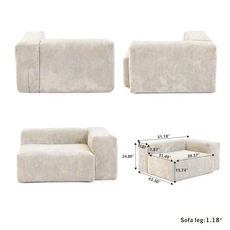4-Seat Modular Corduroy Sectional Sofa Free Combination