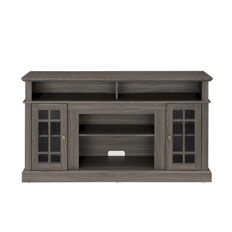 58 Inch Dark Walnut TV Stand with Glass Doors and Cable Management for 65 Inch TV