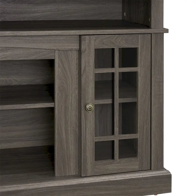 58 Inch Dark Walnut TV Stand with Glass Doors and Cable Management for 65 Inch TV