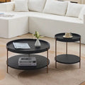 2-Tier Round Nesting Coffee Table Set of 2 in Matte Black MDF