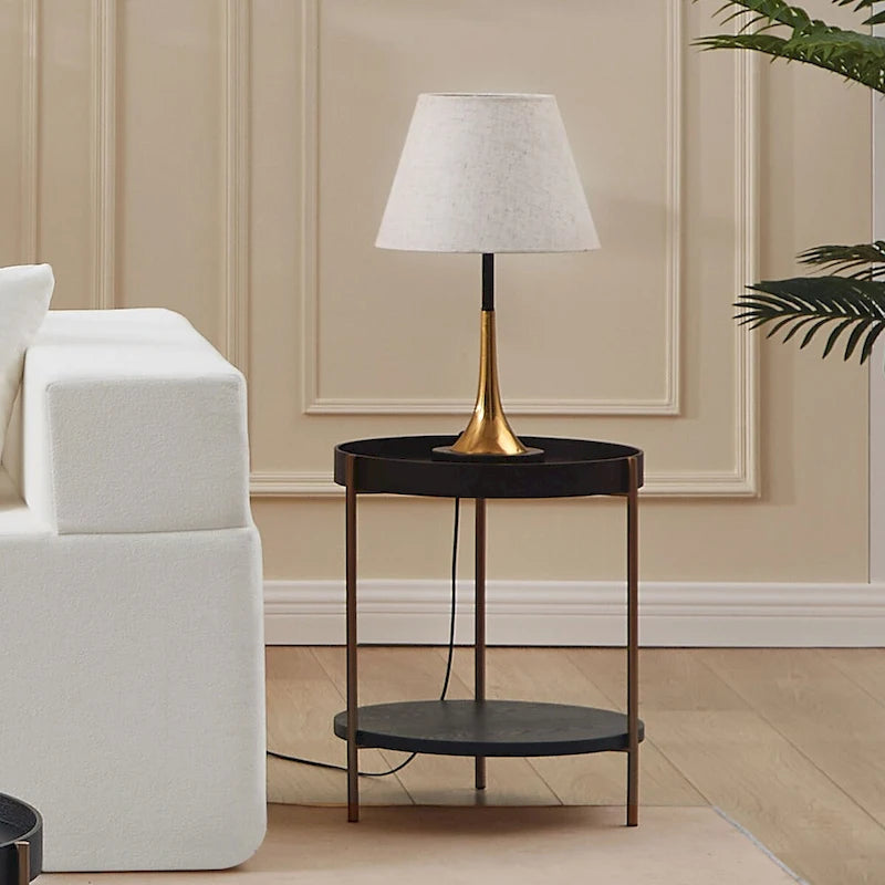 2-Tier Round Nesting Coffee Table Set of 2 in Matte Black MDF