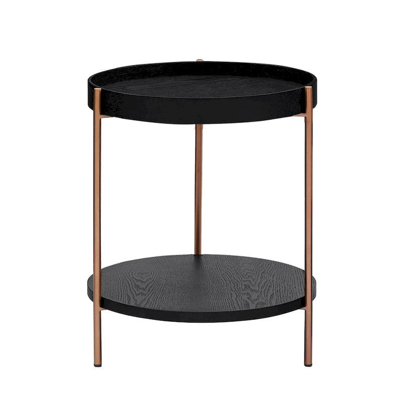 2-Tier Round Nesting Coffee Table Set of 2 in Matte Black MDF