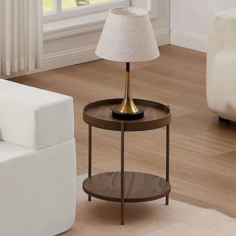2-Tier Round Nesting Coffee Table Set of 2 in Matte Black MDF