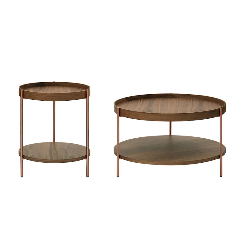 2-Tier Round Nesting Coffee Table Set of 2 in Matte Black MDF