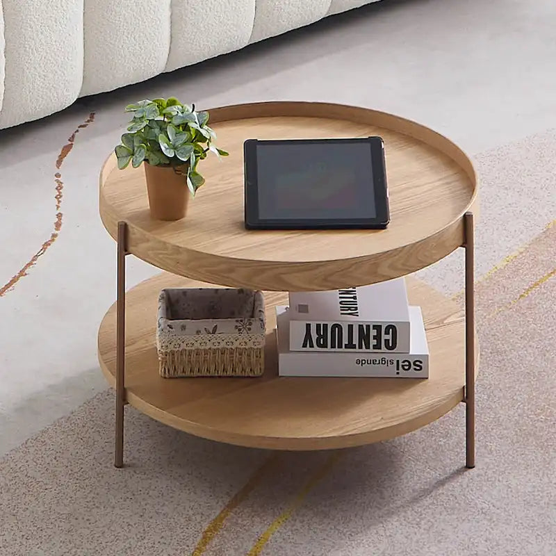 2-Tier Round Nesting Coffee Table Set of 2 in Matte Black MDF