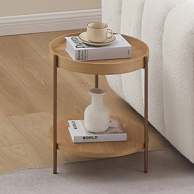 2-Tier Round Nesting Coffee Table Set of 2 in Matte Black MDF