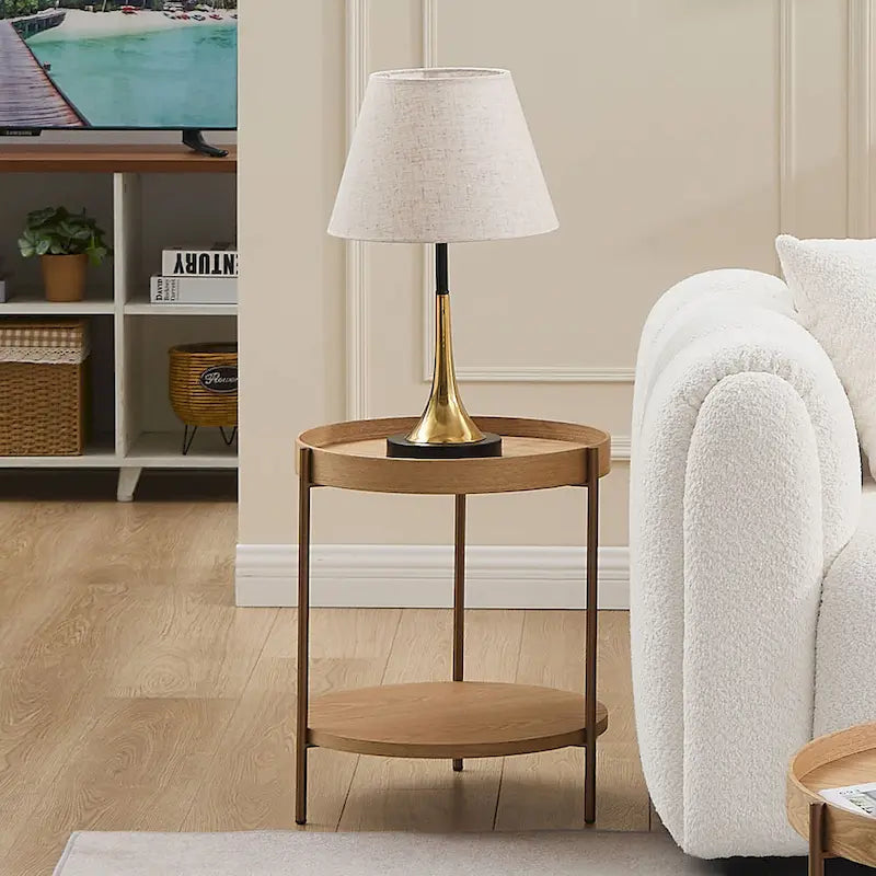 2-Tier Round Nesting Coffee Table Set of 2 in Matte Black MDF