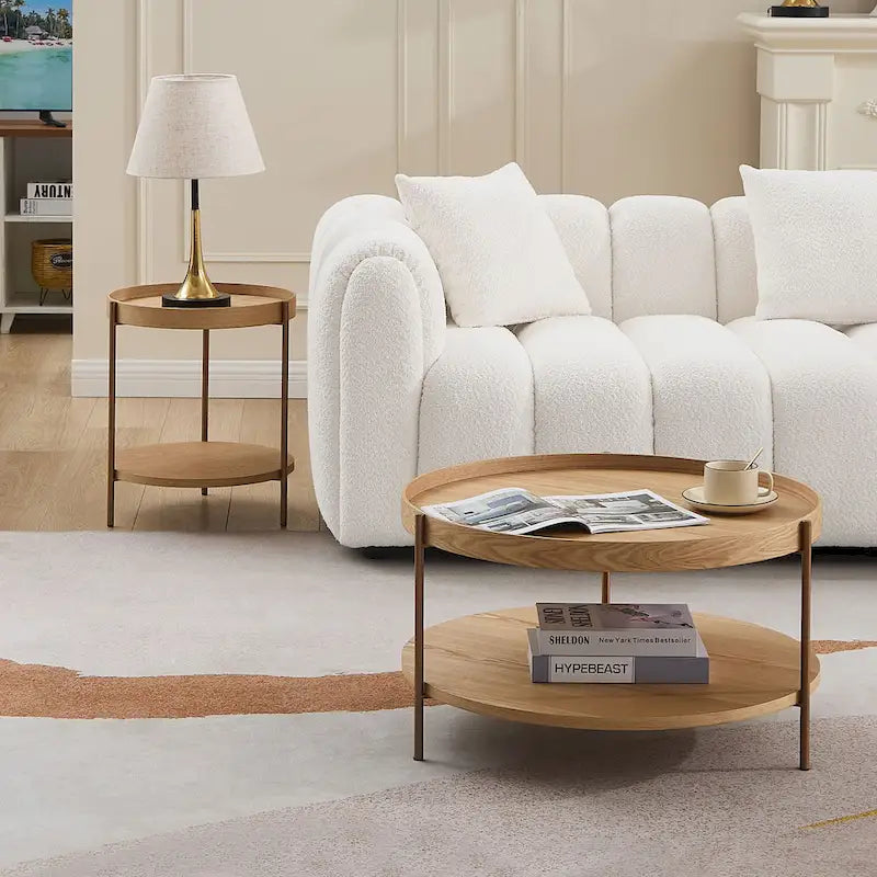 2-Tier Round Nesting Coffee Table Set of 2 in Matte Black MDF