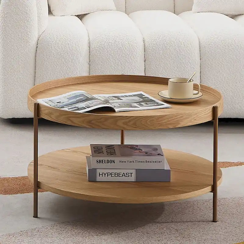 2-Tier Round Nesting Coffee Table Set of 2 in Matte Black MDF