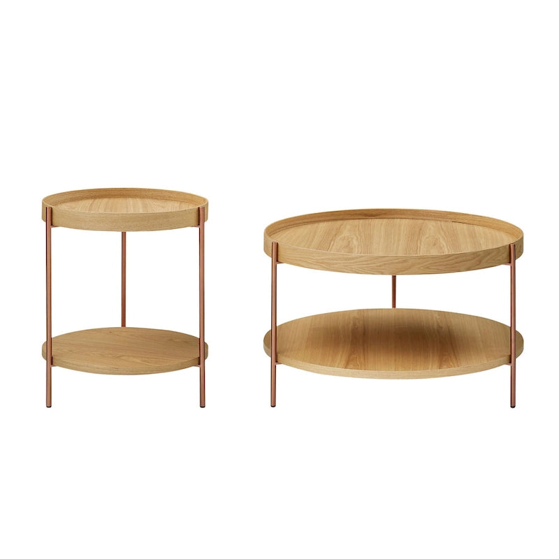 2-Tier Round Nesting Coffee Table Set of 2 in Matte Black MDF