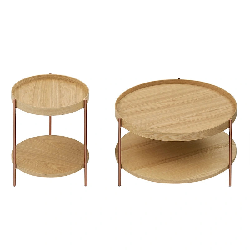 2-Tier Round Nesting Coffee Table Set of 2 in Matte Black MDF