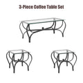 3-Piece Tempered Glass Coffee Table Set with Rustic Metal Frame