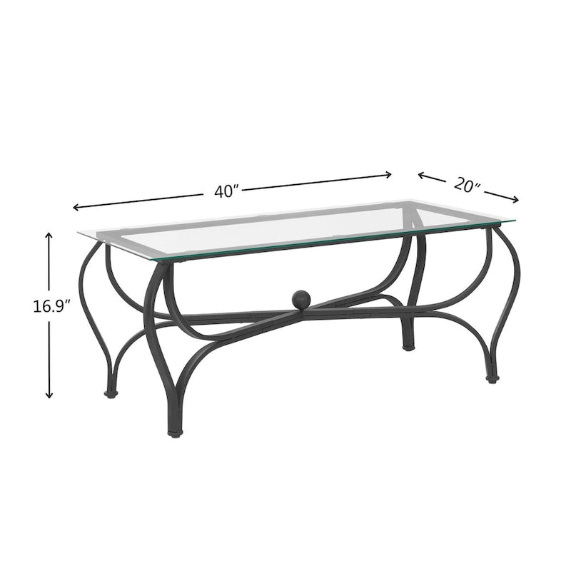 3-Piece Tempered Glass Coffee Table Set with Rustic Metal Frame