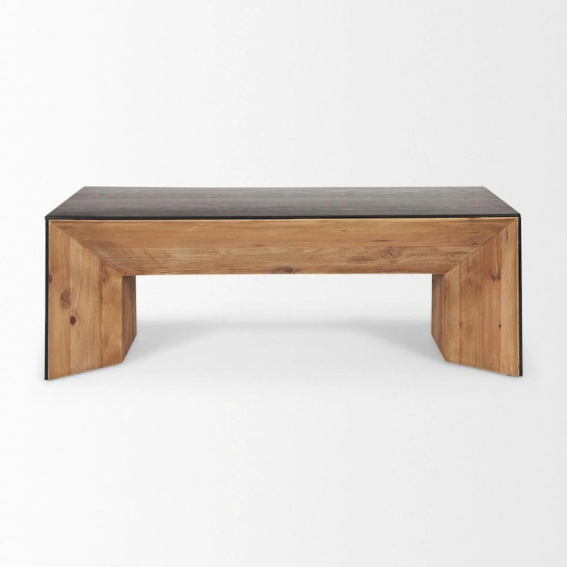 Recycled Pine and Black Oak Waterfall Coffee Table 53x30x18 Inch