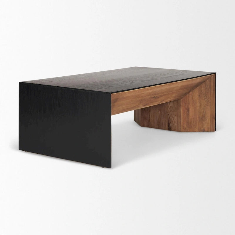 Recycled Pine and Black Oak Waterfall Coffee Table 53x30x18 Inch